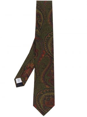 Копринена вратовръзка с принт с пейсли десен Tagliatore зелено
