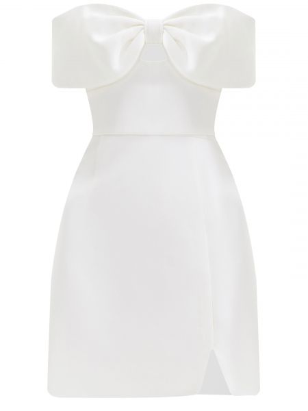 Платье мини с бантом из крепа Self-portrait белое