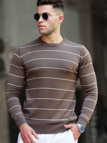 Sweter w paski Madmext brązowy