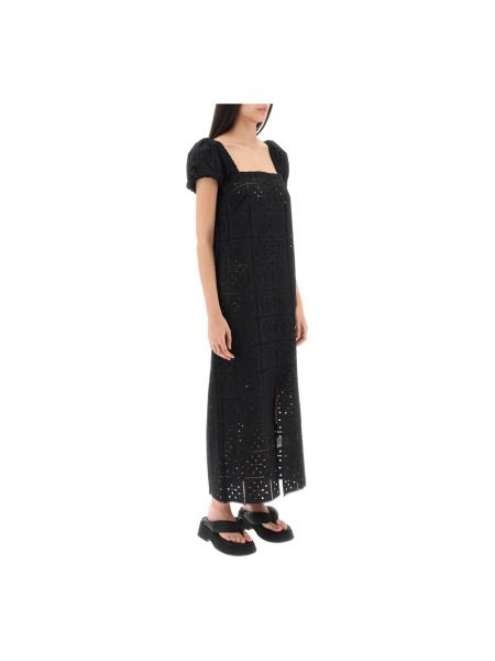 Sukienka długa z dekoltem kwadratowym koronkowa Ganni czarna