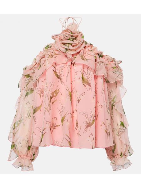 Svilena bluza s cvjetnim printom Carolina Herrera ružičasta