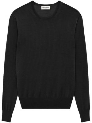 Sweter wełniany z okrągłym dekoltem Saint Laurent czarny