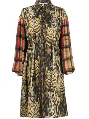 Карирана рокля с принт с леопардов принт Roberto Cavalli