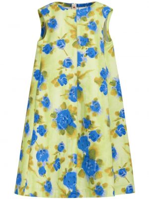 Bombažna midi obleka s cvetličnim vzorcem s potiskom Marni rumena