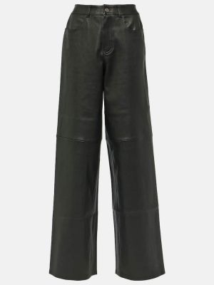 Černé semišové rovné kalhoty s vysokým pasem Stouls