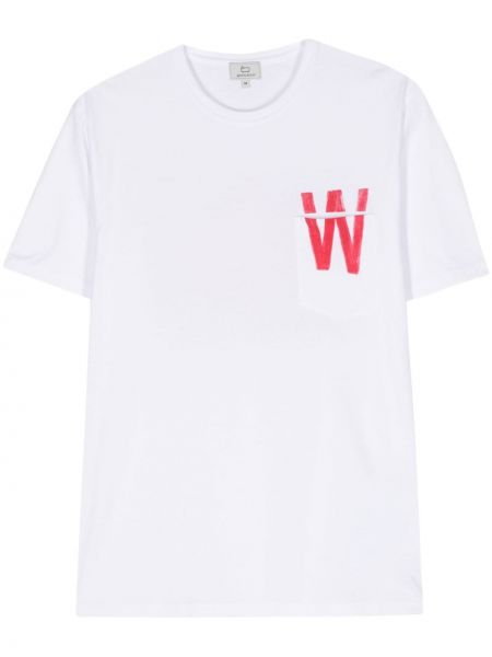 Kokvilnas t-krekls ar apdruku Woolrich balts