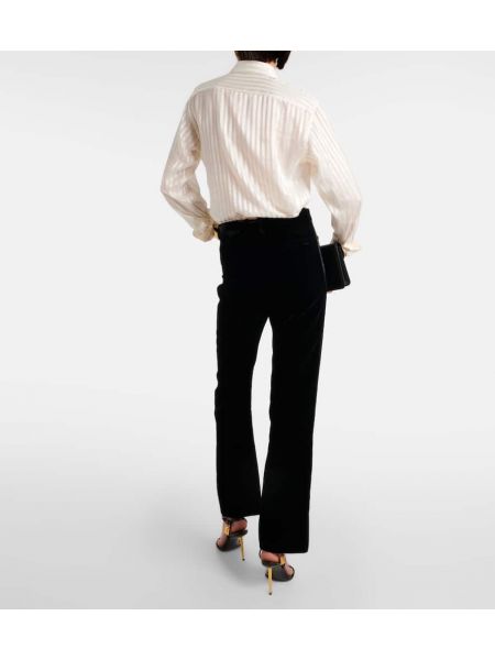 Žametne ravne hlače iz rebrastega žameta Tom Ford črna