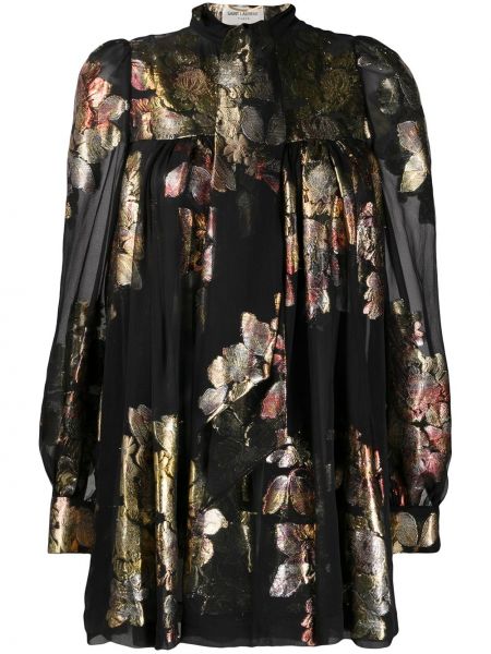 Mini vestido de flores de tejido jacquard Saint Laurent negro