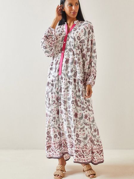 Rochie lunga cu nasturi cu model floral cu mâneci balon Xhan roz