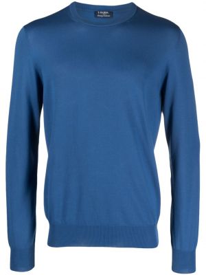 Памучен пуловер с кръгло деколте Barba синьо