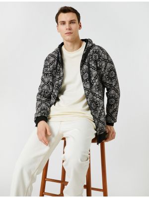 Kapučdžemperis ar rāvējslēdzēju ar apdruku ar kabatām Koton melns