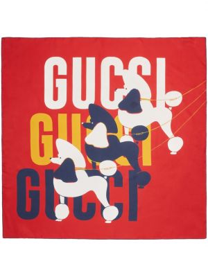Копринен шал с принт Gucci червено