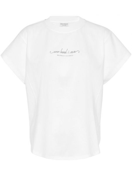 Kokvilnas t-krekls ar apdruku Brunello Cucinelli balts