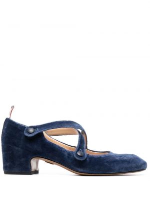 Кадифени полуотворени обувки Thom Browne синьо