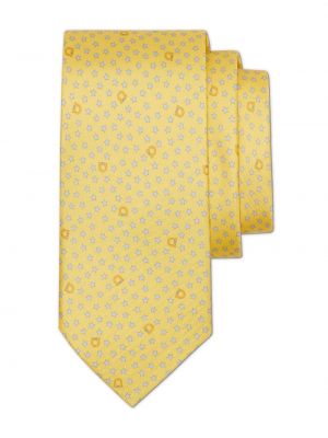 Jedwabny krawat z nadrukiem w gwiazdy Ferragamo żółty