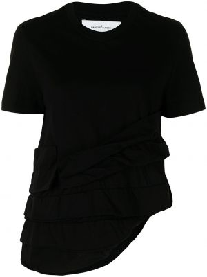Bavlněné tričko asymetrické s krátkými rukávy Marques'almeida - černá
