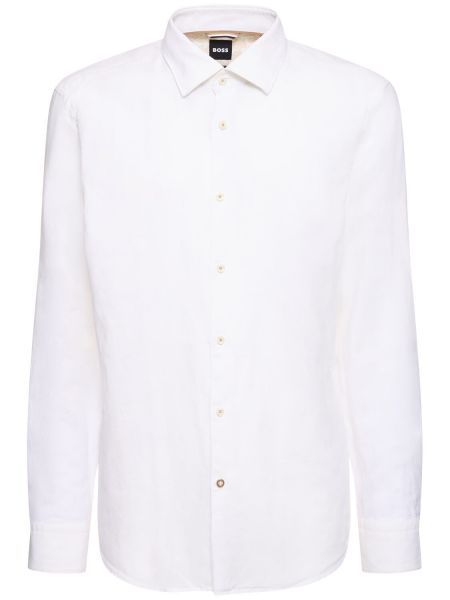 Camisa de lino de algodón Boss blanco