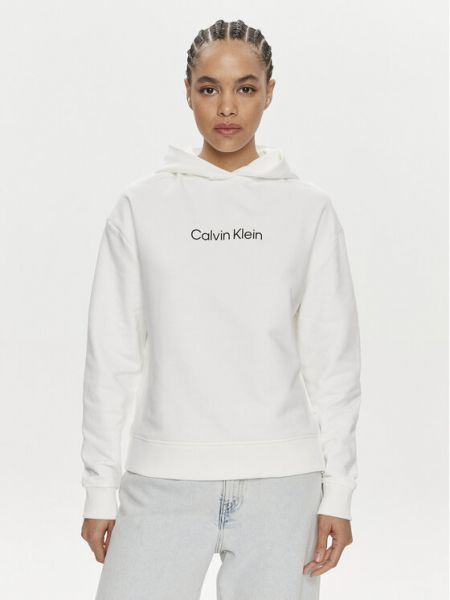 Felpa con la zip Calvin Klein bianco
