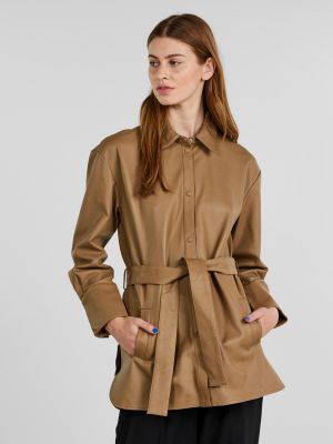 Однотонный пальто с поясом с длинным рукавом Y.a.s. коричневый