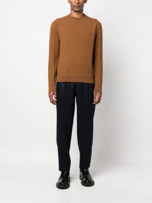 Kašmírový vlněný svetr s kulatým výstřihem Zegna hnědý
