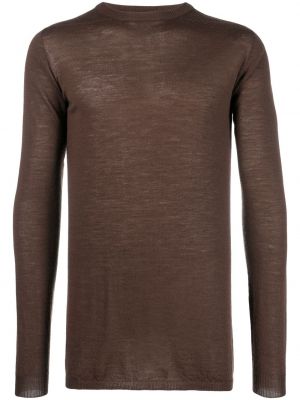Sweter wełniany z okrągłym dekoltem Rick Owens brązowy