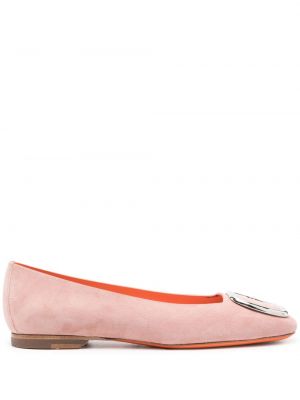 Велурени ниски обувки с катарама Santoni розово