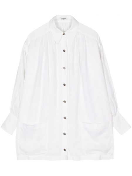 Lniana długa koszula plisowana Chanel Pre-owned biała