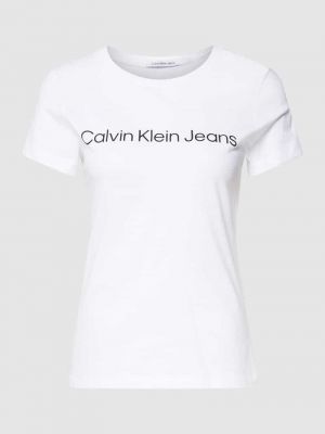 Koszulka slim fit z nadrukiem Calvin Klein Jeans biała