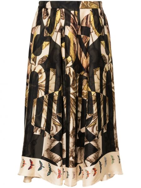 Hodvábna sukňa s potlačou s abstraktným vzorom Pierre-louis Mascia hnedá