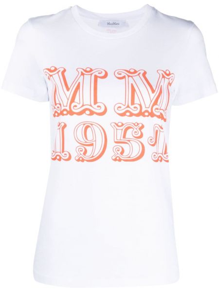 Bavlnené tričko s potlačou Max Mara biela