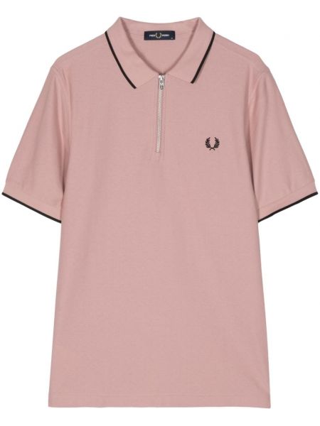 Polo krekls ar izšuvumiem ar rāvējslēdzēju Fred Perry rozā