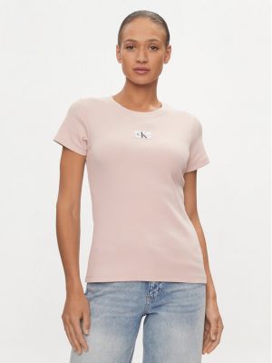 Marškinėliai slim fit Calvin Klein Jeans rožinė