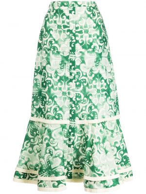 Lněné midi sukně na zip s potiskem Alexis - zelená