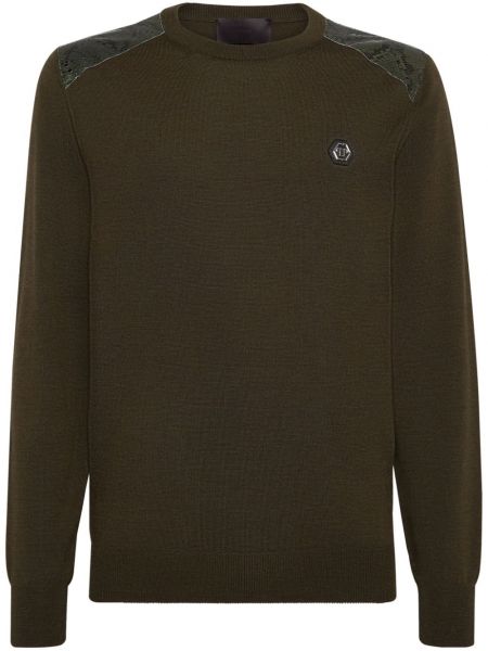 Garš džemperis merino Philipp Plein zaļš