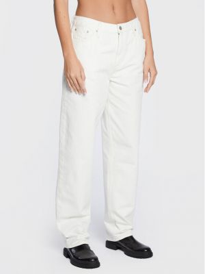 Traperice ravnih nogavica Calvin Klein Jeans bijela