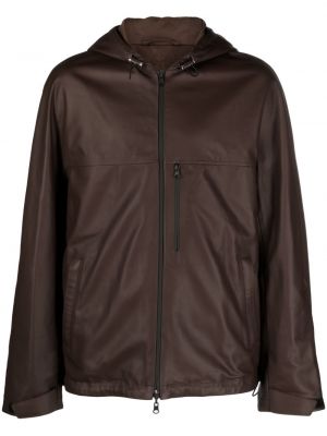 Kožna jakna s kapuljačom Lanvin smeđa