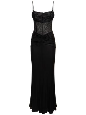 Čipkované džerzej dlouhé šaty Alessandra Rich čierna