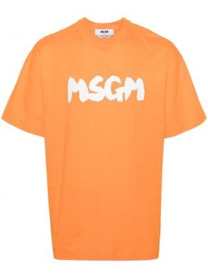 Памучна тениска с принт Msgm оранжево