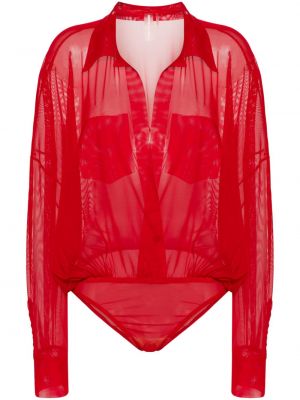 Prozorna srajca z mrežo Norma Kamali rdeča
