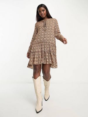 Платье мини с длинным рукавом свободного кроя Urban Revivo коричневое