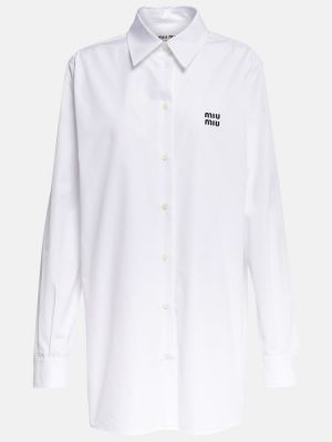Długa koszula bawełniane z długim rękawem Miu Miu - biały