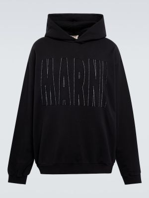 Pamučna hoodie s kapuljačom oversized Marni crna