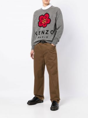 Džemperis ar ziediem ar apaļu kakla izgriezumu Kenzo pelēks