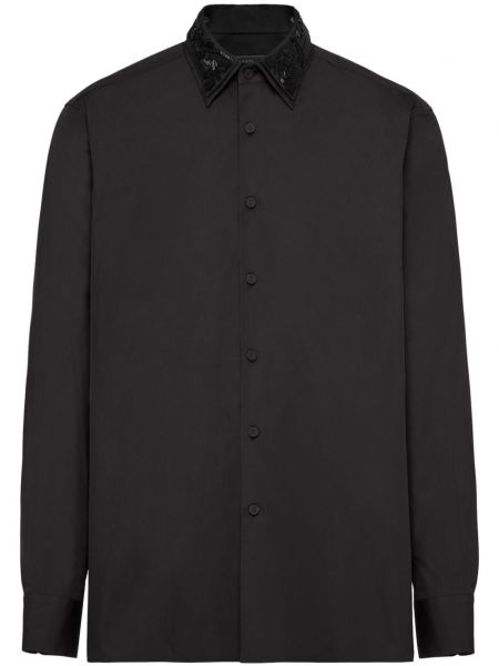 Kokvilnas garš krekls ar pērlītēm Prada melns