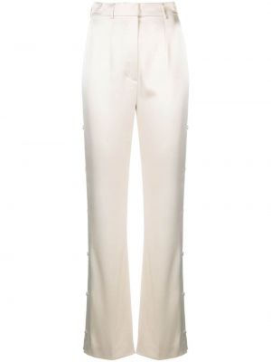 Saténové kalhoty s knoflíky Nanushka bílé