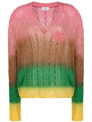 Пуловер бродиран с v-образно деколте Etro розово