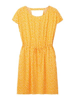 Kvetinové viskózové priliehavé košeľové šaty Tom Tailor Denim - oranžová