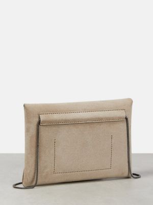 Geantă crossbody din piele de căprioară Brunello Cucinelli maro