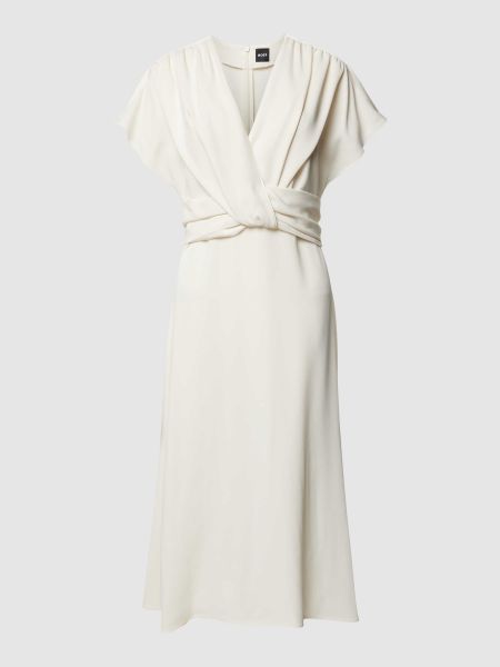 Sukienka midi z dekoltem w serek Boss biała