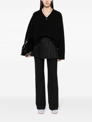 Sweter wełniany z wełny merino z dekoltem w serek Kassl Editions czarny